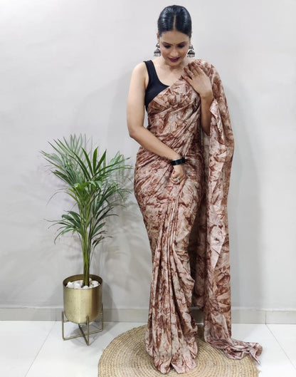 Ready to Wear Brown Chiffon Printed Saree