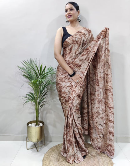 Ready to Wear Brown Chiffon Printed Saree