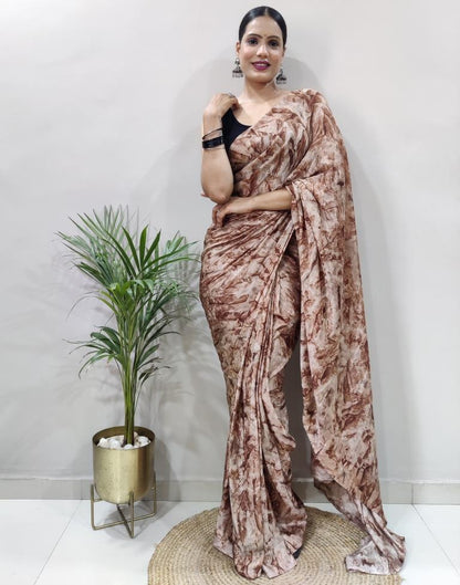 Ready to Wear Brown Chiffon Printed Saree