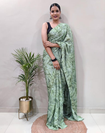 Ready to Wear Light Green Chiffon Printed Saree