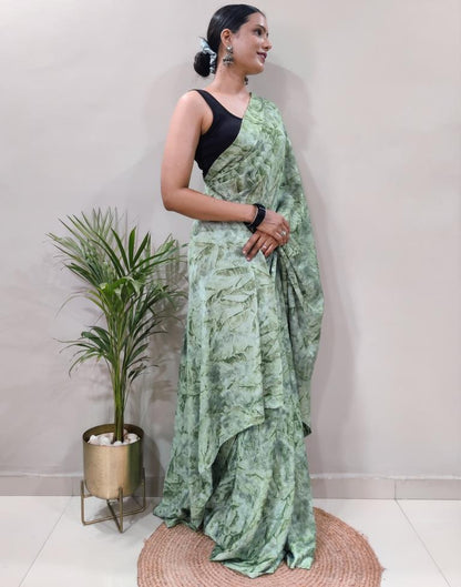 Ready to Wear Light Green Chiffon Printed Saree