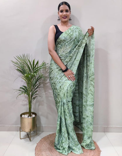 Ready to Wear Light Green Chiffon Printed Saree