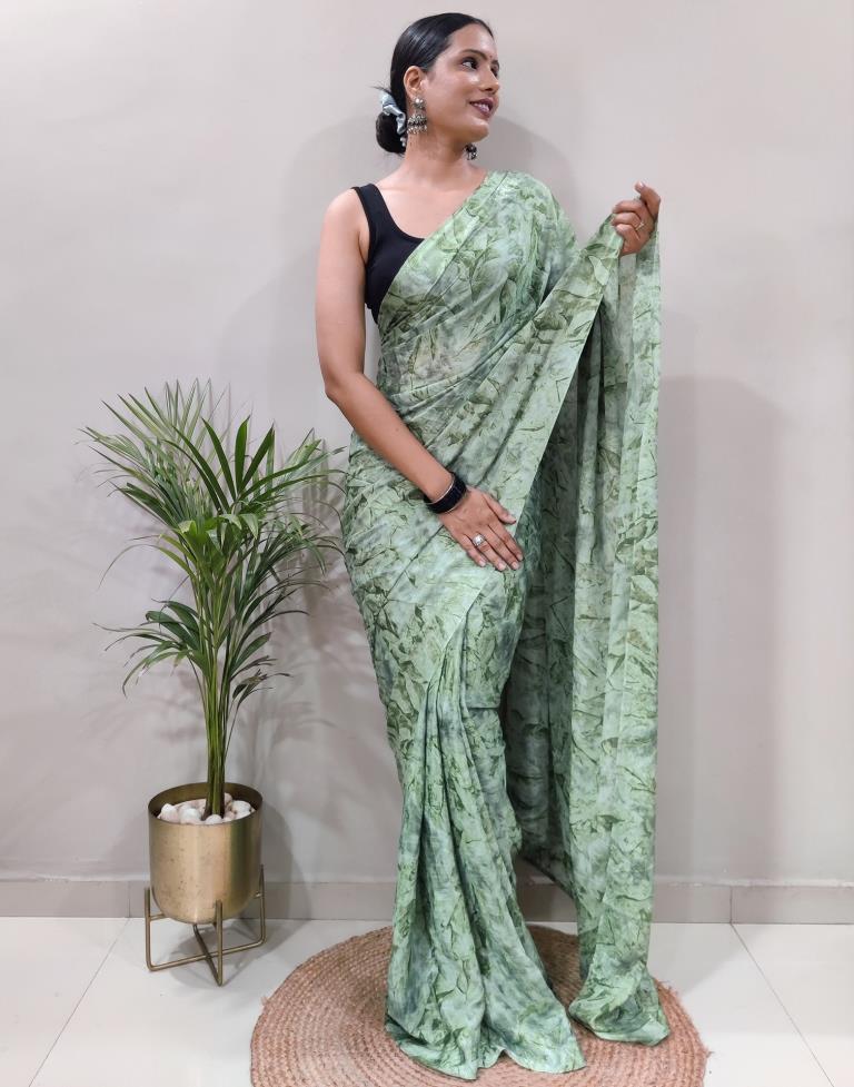 Ready to Wear Light Green Chiffon Printed Saree