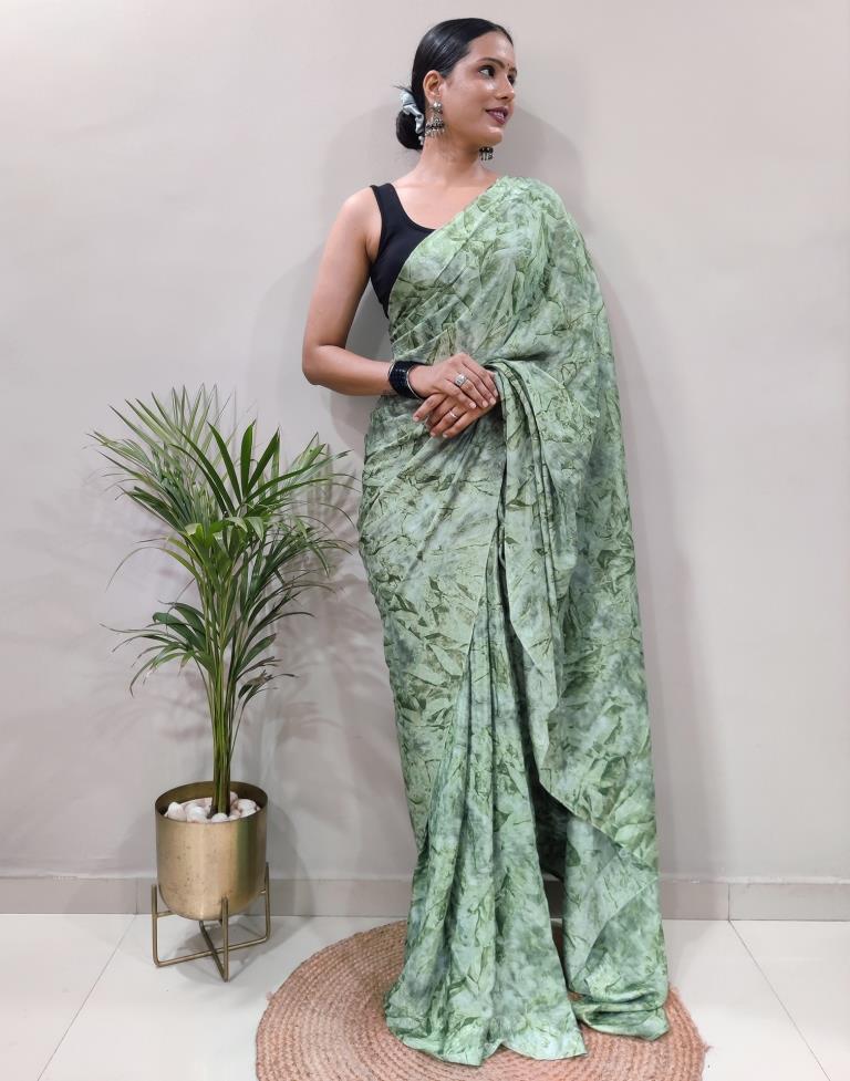 Ready to Wear Light Green Chiffon Printed Saree