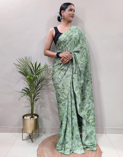 Ready to Wear Light Green Chiffon Printed Saree