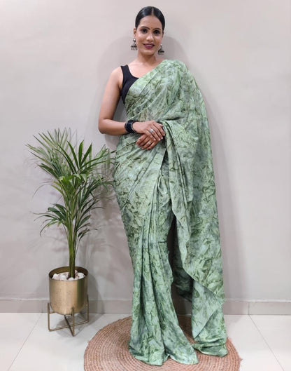 Ready to Wear Light Green Chiffon Printed Saree