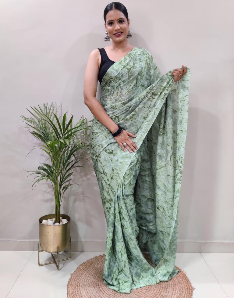 Ready to Wear Light Green Chiffon Printed Saree