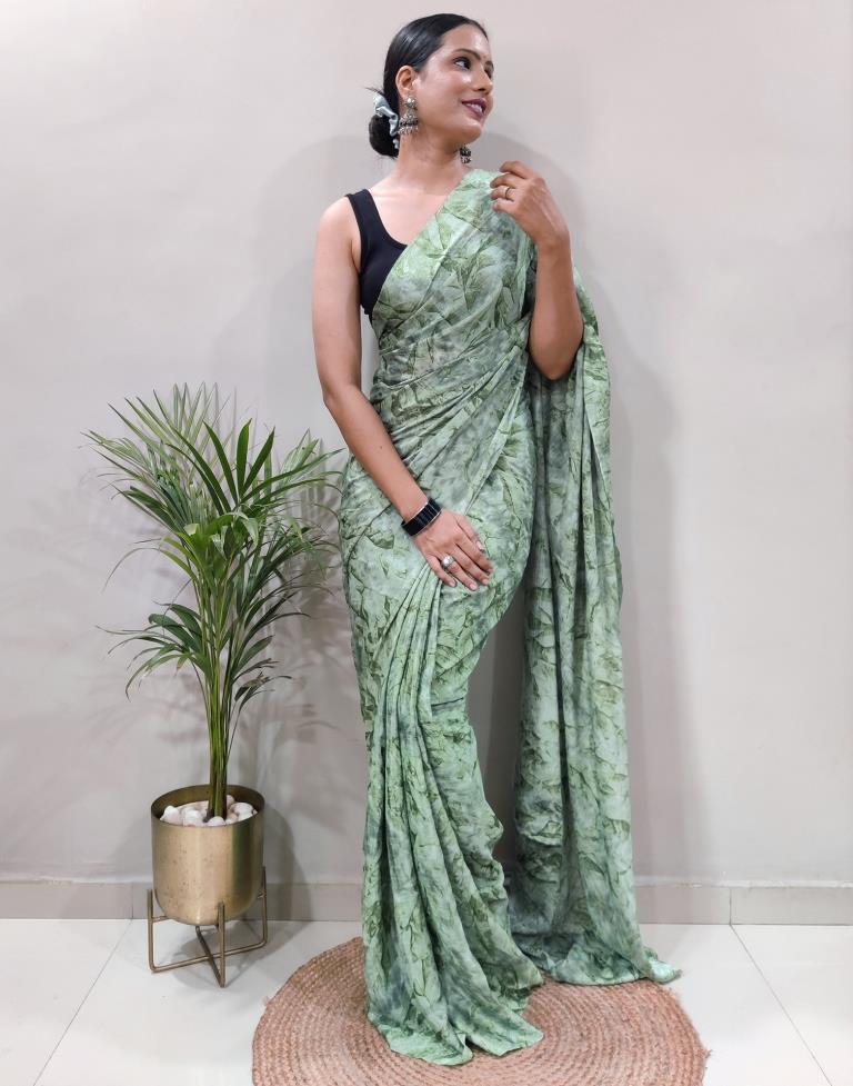 Ready to Wear Light Green Chiffon Printed Saree