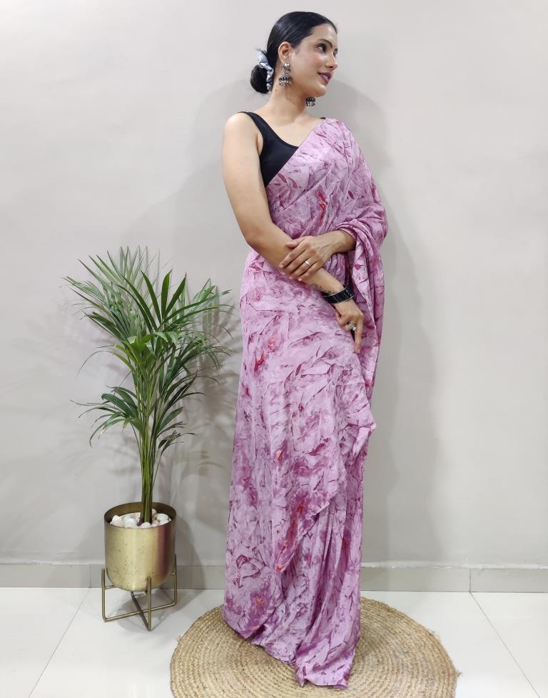 Ready to Wear Light Purple Chiffon Printed Saree