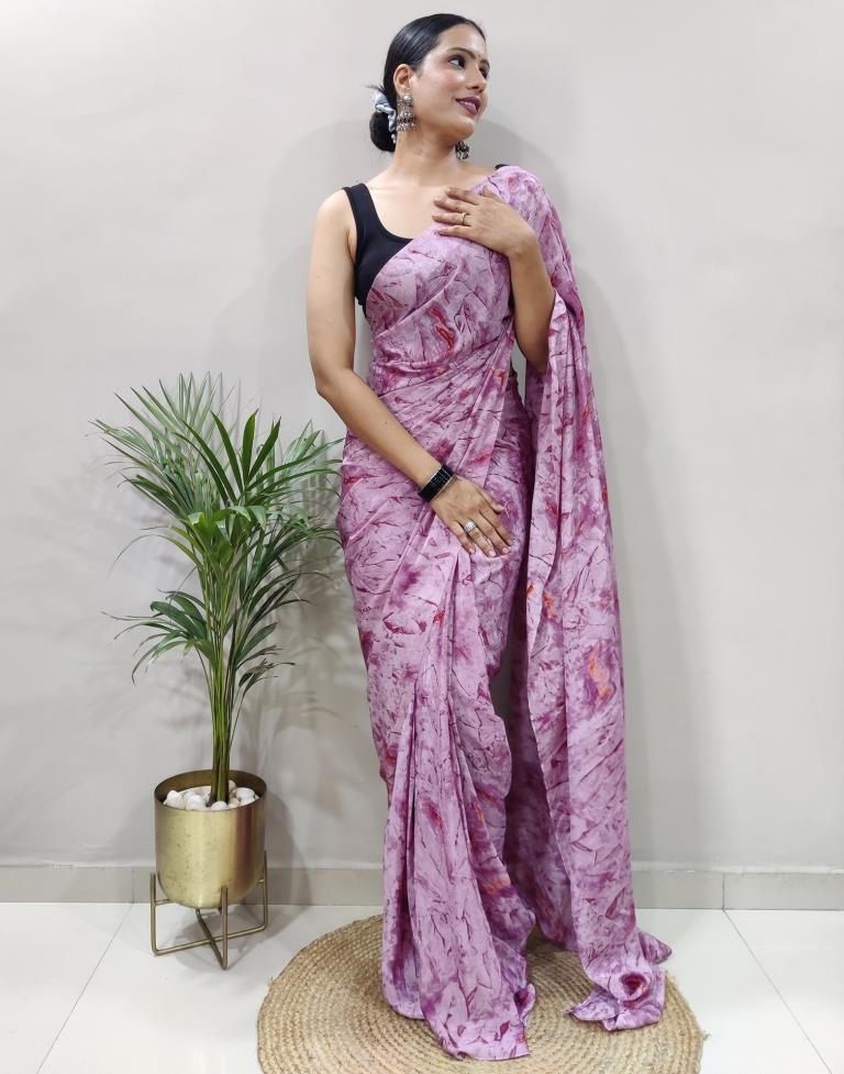 Ready to Wear Light Purple Chiffon Printed Saree