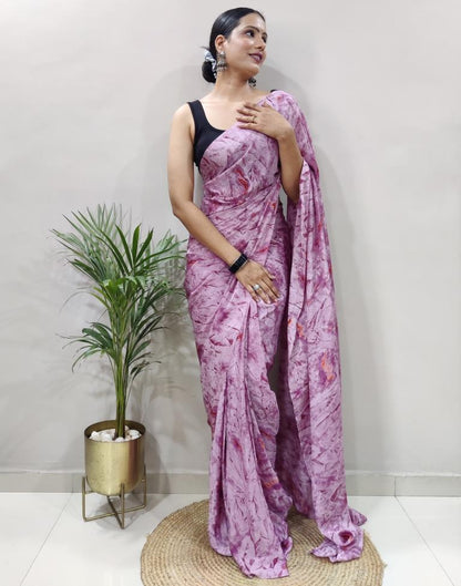 Ready to Wear Light Purple Chiffon Printed Saree
