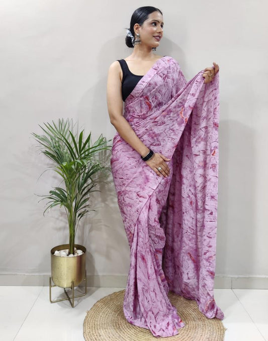 Ready to Wear Light Purple Chiffon Printed Saree