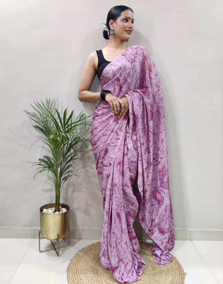 Ready to Wear Light Purple Chiffon Printed Saree