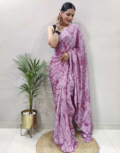 Ready to Wear Light Purple Chiffon Printed Saree
