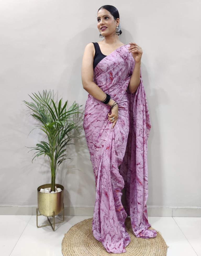 Ready to Wear Light Purple Chiffon Printed Saree