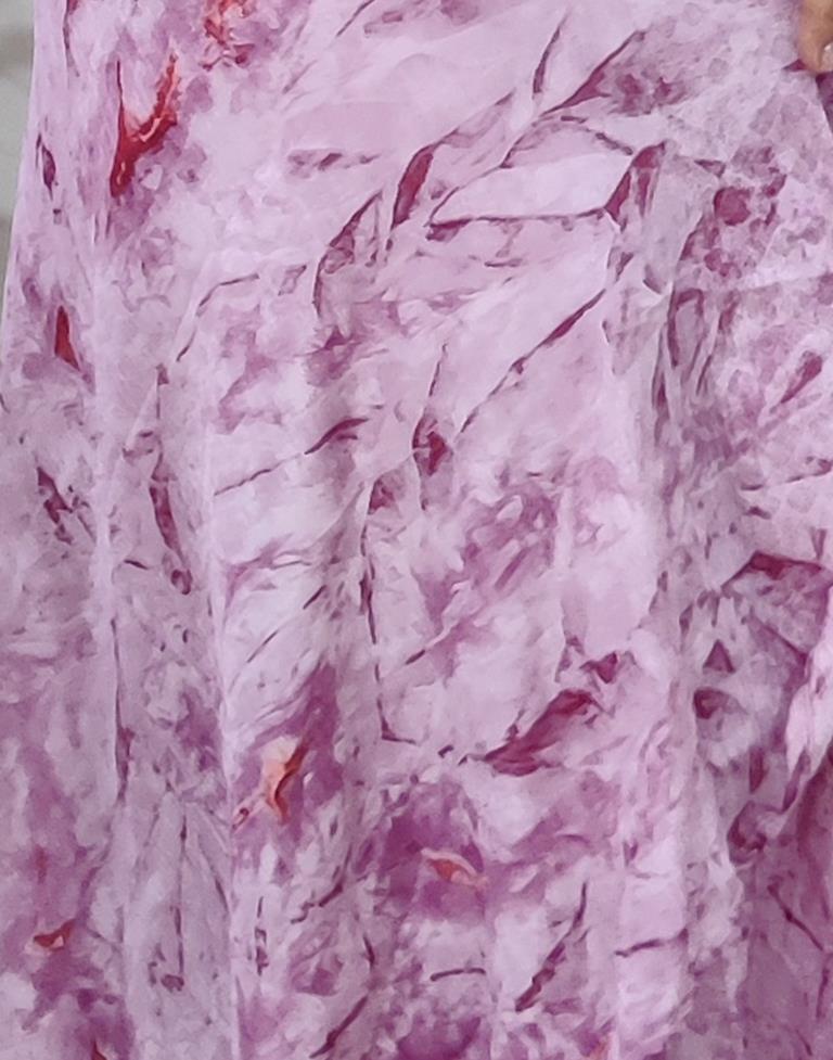 Ready to Wear Light Purple Chiffon Printed Saree