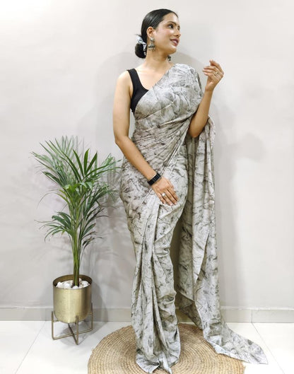 Ready to Wear Light Grey Chiffon Printed Saree