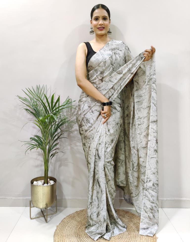 Ready to Wear Light Grey Chiffon Printed Saree