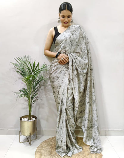 Ready to Wear Light Grey Chiffon Printed Saree