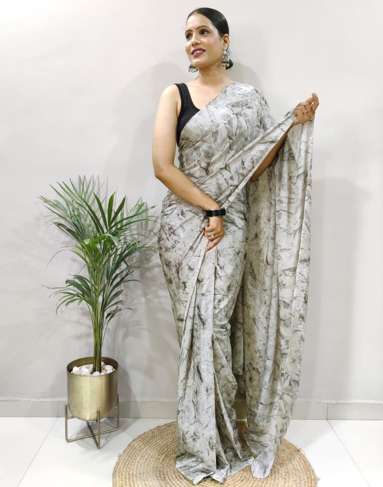 Ready to Wear Light Grey Chiffon Printed Saree