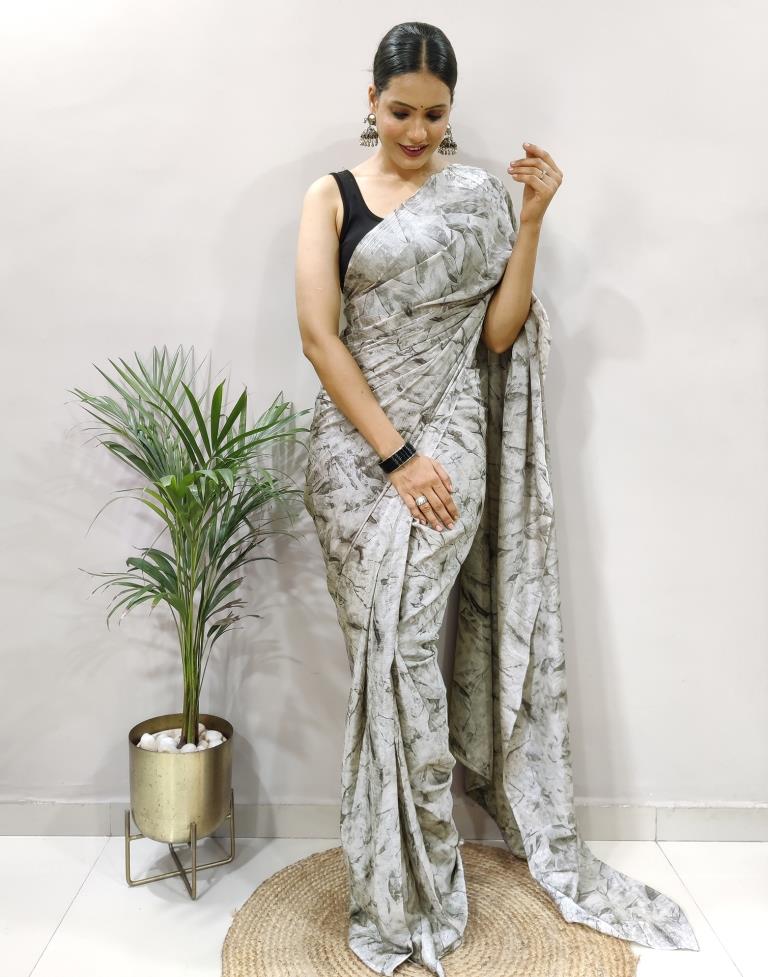 Ready to Wear Light Grey Chiffon Printed Saree