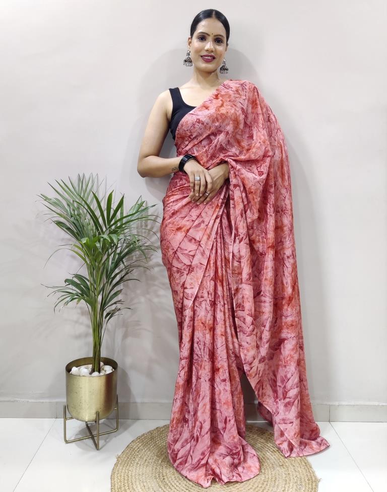 Ready to Wear Light Pink Chiffon Printed Saree