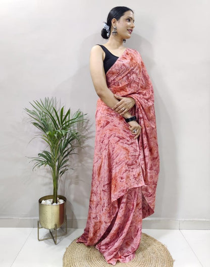 Ready to Wear Light Pink Chiffon Printed Saree