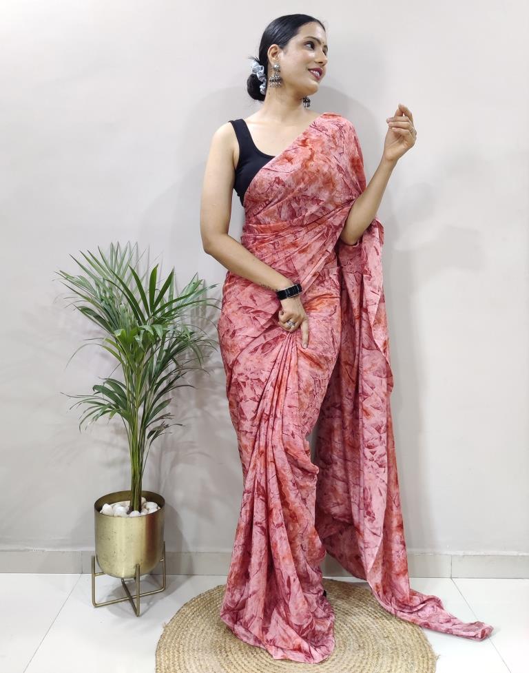 Ready to Wear Light Pink Chiffon Printed Saree