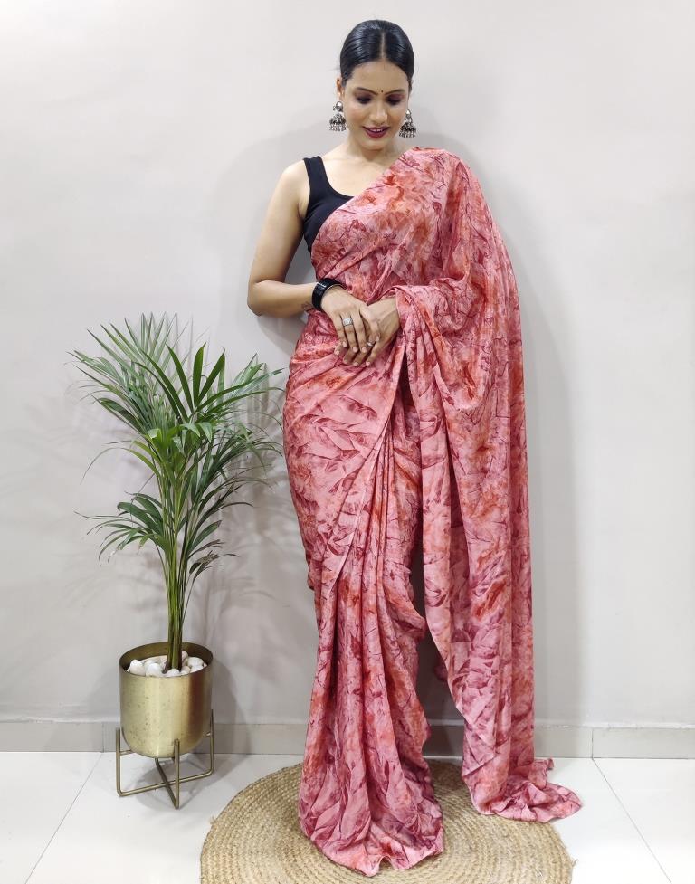 Ready to Wear Light Pink Chiffon Printed Saree