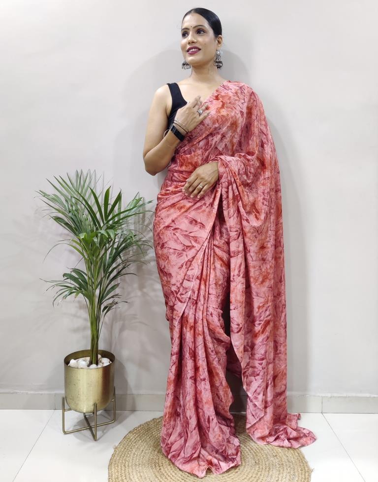 Ready to Wear Light Pink Chiffon Printed Saree