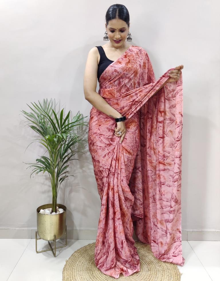 Ready to Wear Light Pink Chiffon Printed Saree