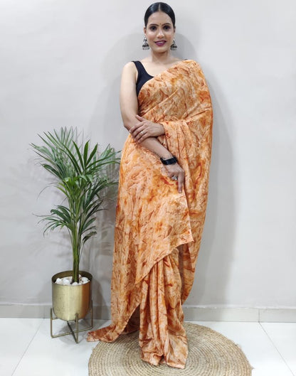 Ready to Wear Light Orange Chiffon Printed Saree