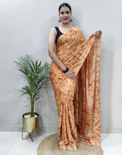 Ready to Wear Light Orange Chiffon Printed Saree