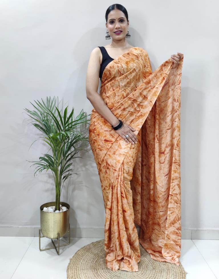 Ready to Wear Light Orange Chiffon Printed Saree