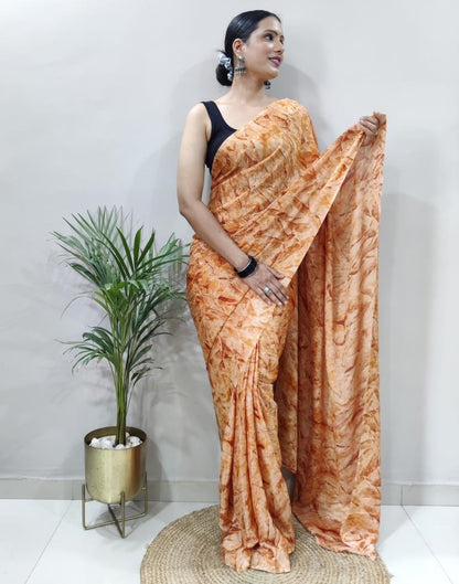 Ready to Wear Light Orange Chiffon Printed Saree