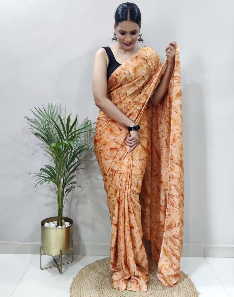 Ready to Wear Light Orange Chiffon Printed Saree