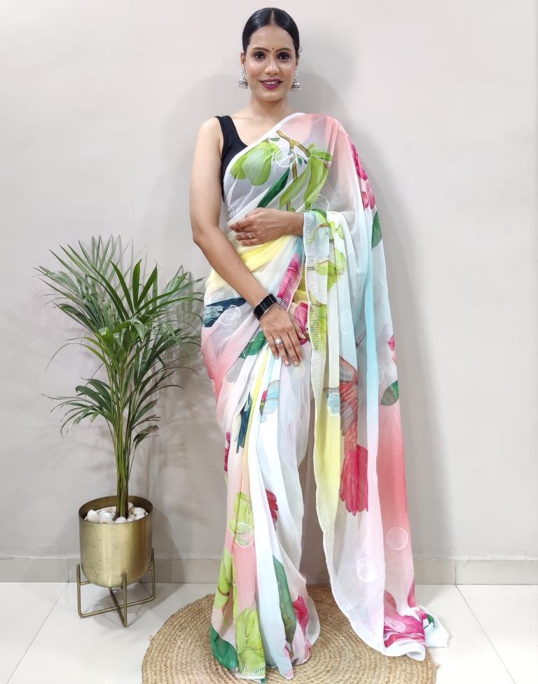 Ready to Wear Multicoloured Printed Georgette Saree