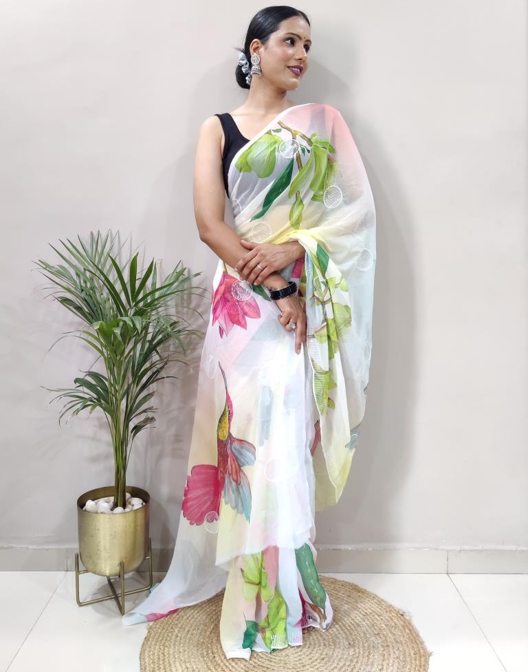 Ready to Wear Multicoloured Printed Georgette Saree