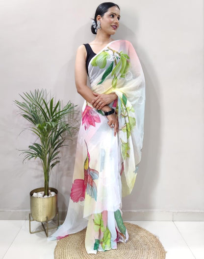 Ready to Wear Multicoloured Printed Georgette Saree
