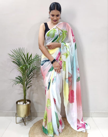 Ready to Wear Multicoloured Printed Georgette Saree