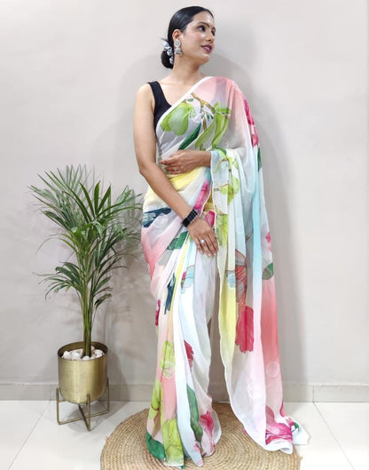 Ready to Wear Multicoloured Printed Georgette Saree