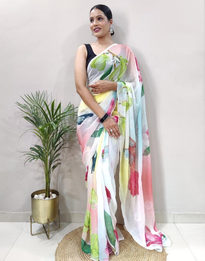 Ready to Wear Multicoloured Printed Georgette Saree