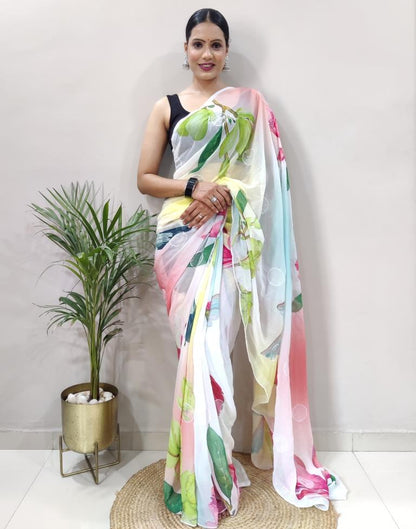 Ready to Wear Multicoloured Printed Georgette Saree