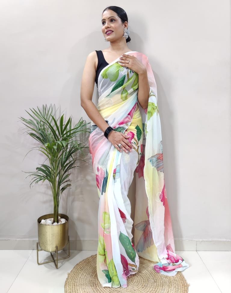 Ready to Wear Multicoloured Printed Georgette Saree
