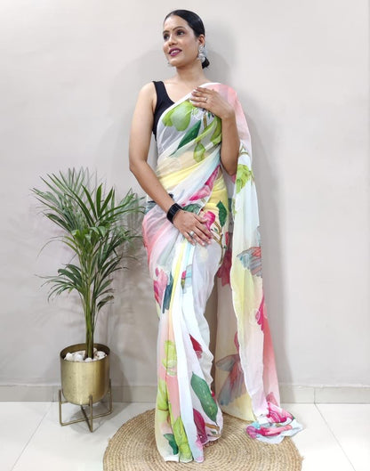 Ready to Wear Multicoloured Printed Georgette Saree