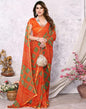 Orange Chiffon Bandhani Printed Saree