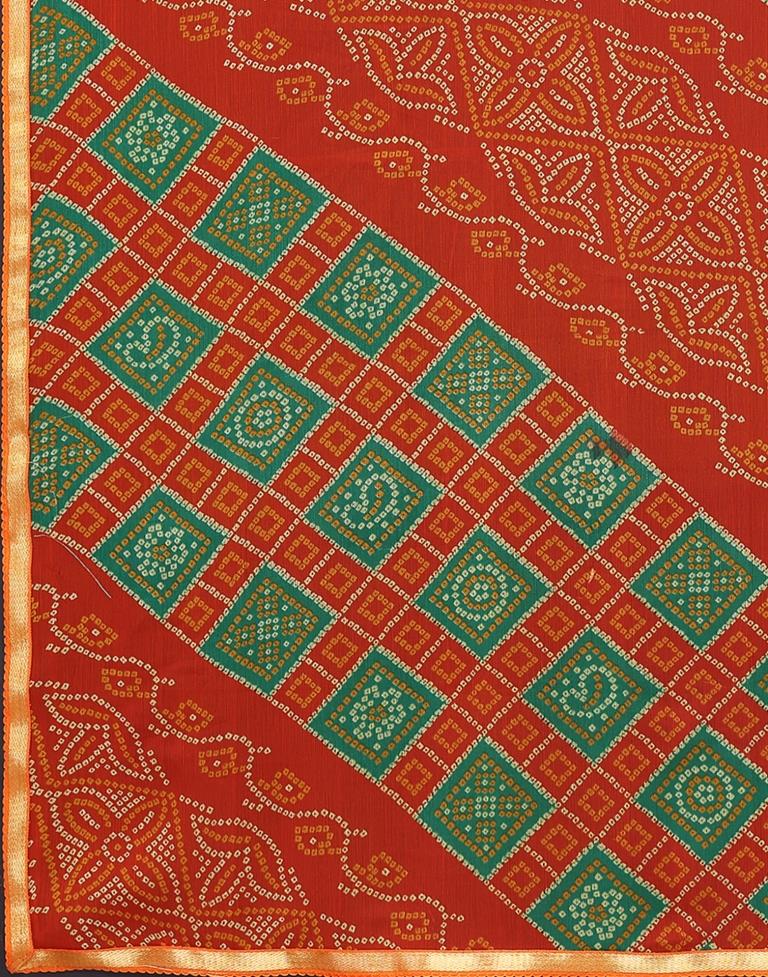 Orange Chiffon Bandhani Printed Saree