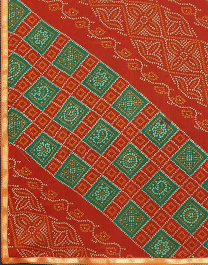 Orange Chiffon Bandhani Printed Saree
