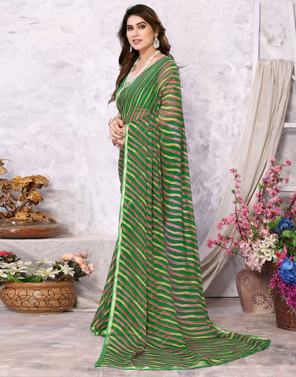 Green Chiffon Leheriya Printed Saree