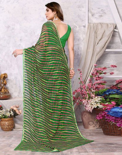Green Chiffon Leheriya Printed Saree